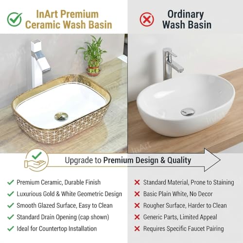 Image of InArt Tabletop Ceramic Wash Basin /Sink (Gold, 18 X 13 X 5 Inch)
