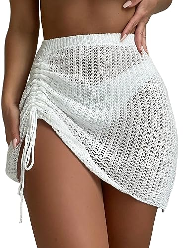 Verdusa Women's Hollow Out Swimwear Drawstring Side Crochet Cover Up Beach Skirt