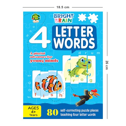 Image of THE BOOK TREE Bright Brain 4 Letter Words Puzzle - Learn to Spell 20 Four Letter Words 80 Pieces- Beautiful Colorful Pictures (Age 4+), Gift Box By Majestic Book Club, for Kid