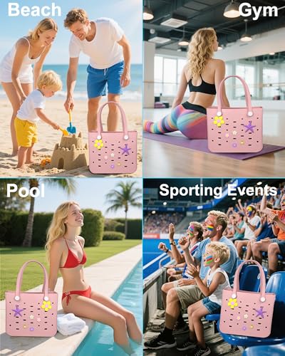 Image of Uluck Beach Bag for Women | Waterproof Rubber Tote Bag with Zipper Pocket for Beach, Pool, Travel, Groceries, Sports