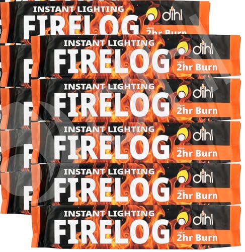 Dihl Pack of 10 Smokeless Instant Lighting Fire Logs 2 Hour Burn per Brick. 10 Individually Wrapped Firelighters for Garden Chimineas Open Fire Wood Burning Stoves. Environmentally Friendly