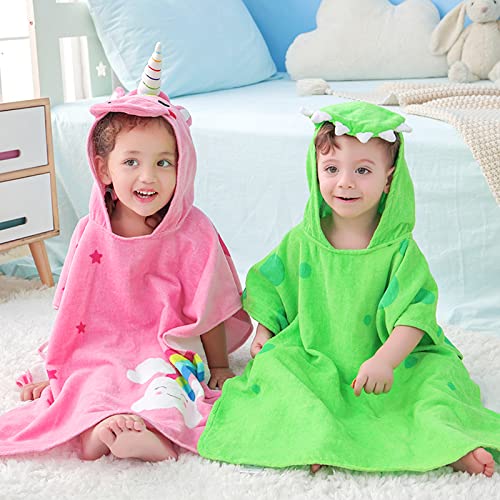 Image of LOLANTA Kids Terry Cloth Cover UPs Children's Hooded Bath Towels Dinosaur, Boys Beach Towel Pool Poncho Swim 100% Cotton (Pink Unicorn,1-3T)