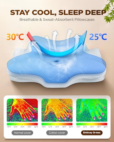 Cervical Neck Pillow for Pain Relief, Ergonomic Cooling Memory Foam for Side and Stomach Sleepers