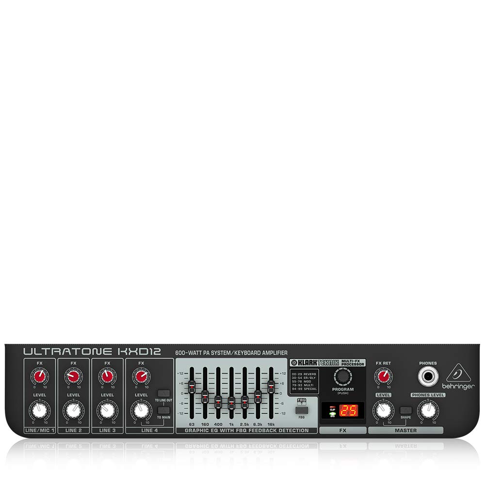 Behringer ULTRATONE KXD12 600 Watt 4-Kanal PA-System/Keyboard-Verstärker mit Original 12" Turbosound Lautsprecher, Klark Teknik Multi-FX Prozessor und FBQ Feedback Detection