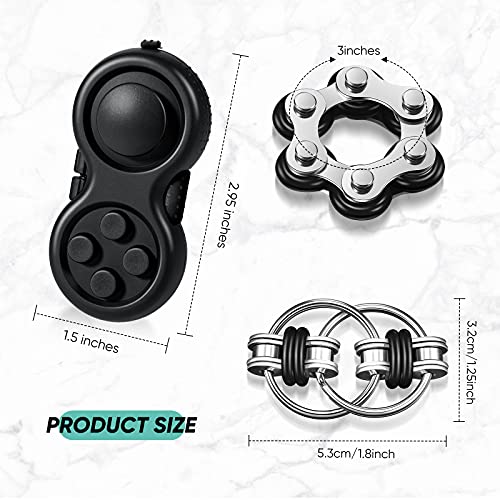 3 Pieces Handheld Mini Fidget Toy Set Includes Six Roller Chain And Key Flippy Chain Bike Chain Fidget Handheld Fidget Pad Stress Relief Toys Set For Adults Teens Relieve Stress (Black) #TOP1