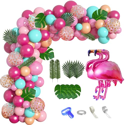 124Pcs Tropical Flamingo Balloon Arch Garland Kit 40" Flamingo Ba...