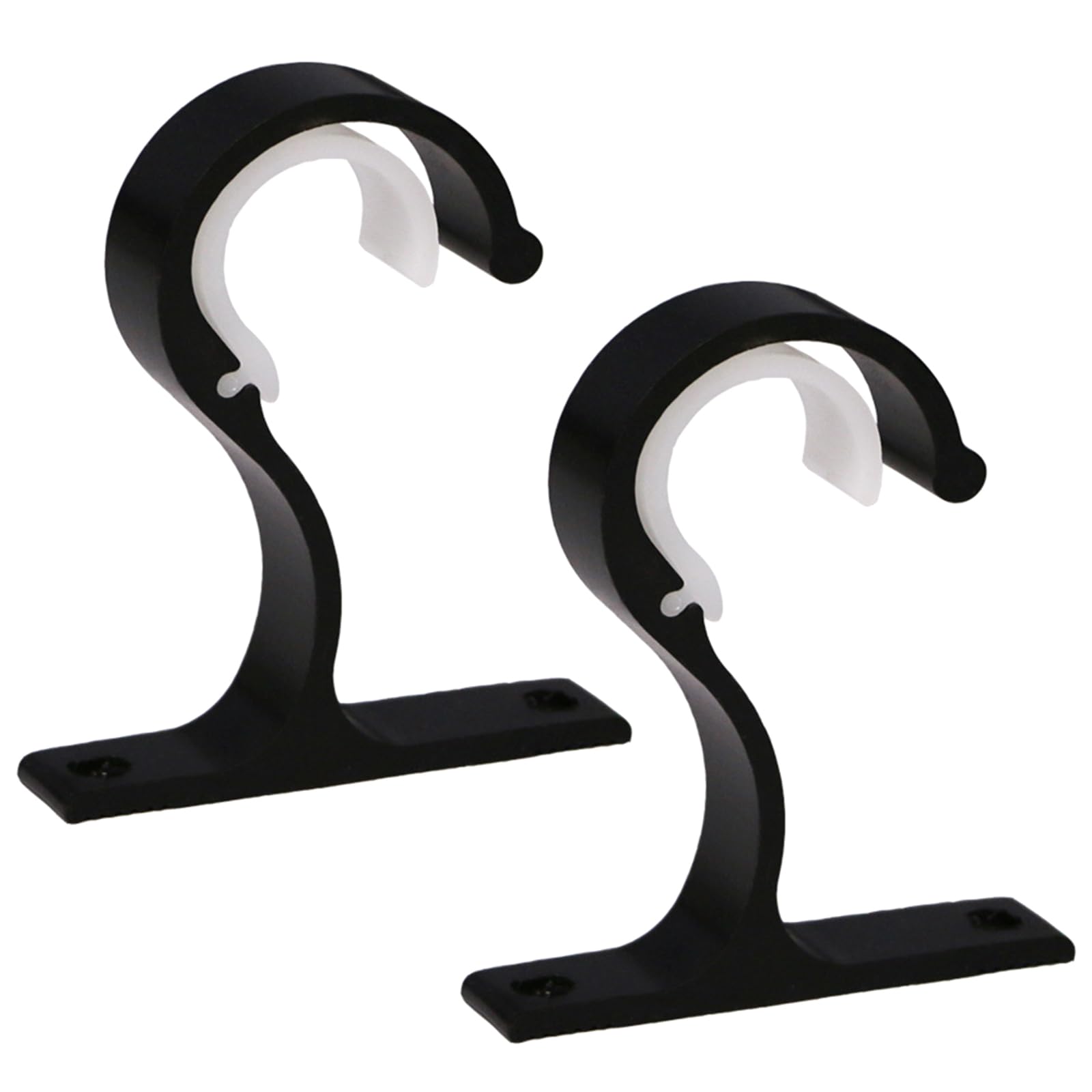 Tertioi Black Curtain Rod Brackets Aluminum Alloy Holder For Drapery Hooks, Wall Mount With Screws Set Of 2 Curtain Rod Brackets