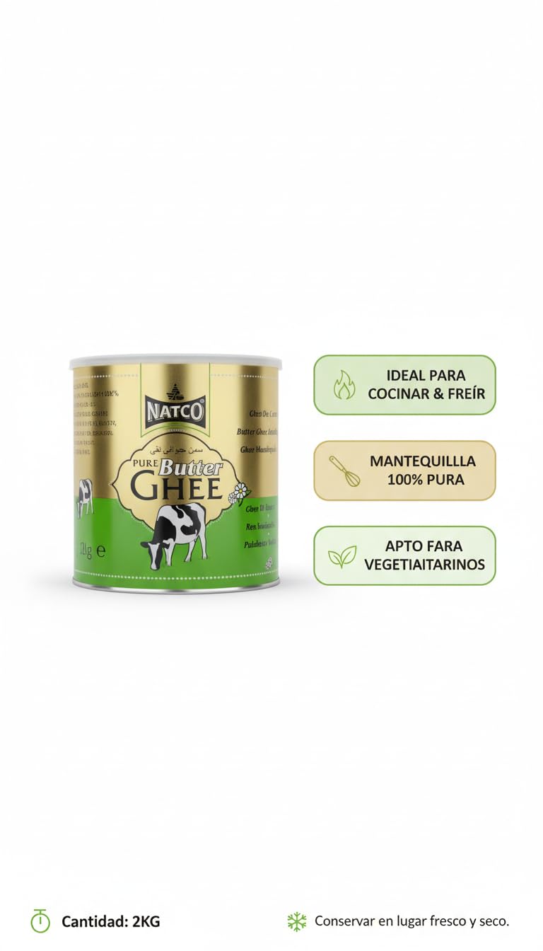 Natco Pure Butter Ghee Mantequilla Clarificada 2kg 100% Natural Sin Aditivos