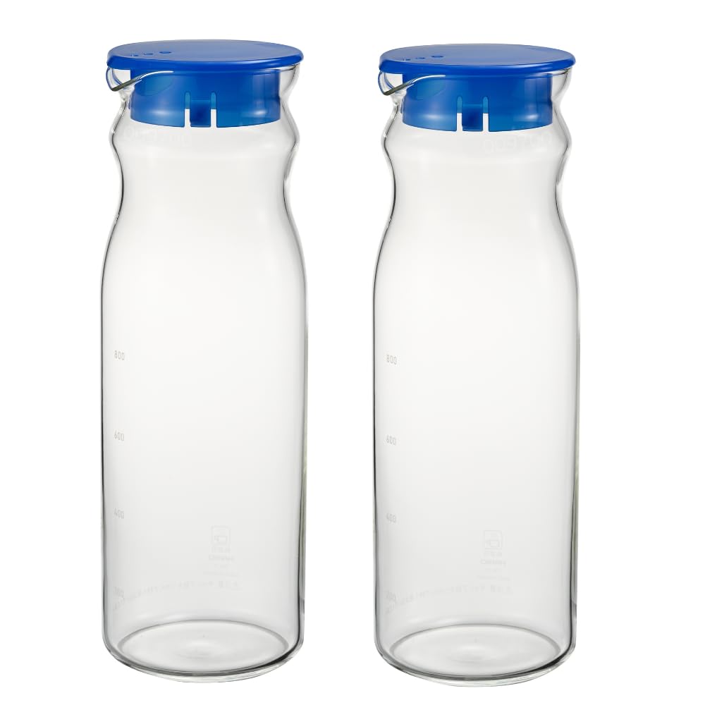 HARIO(ハリオ) 耐熱フリーポット マイン 冷水筒 2本セット 実用容量1200ml 透明 ブルー 耐熱ガラス製 熱湯・食洗器OK 麦茶ポット 日本製 FPM-2012-TBU
