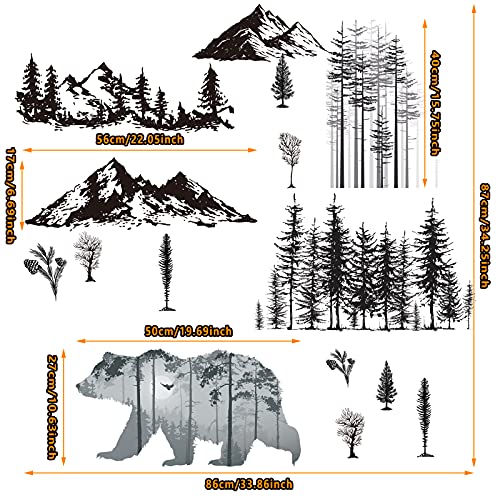 Outus 3 hojas vinilo decorativo oso bosque montaña miniatura 2