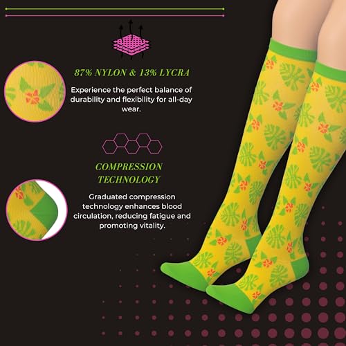 Image of Tipi Toe 3 Pairs Patterned Compression Socks for Women & Men, 12-14 mmHg Mild Support for Circulation & Swelling, Knee High