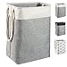 BrilliantJo 78L Cesto de la Ropa Sucia Grande, Cubo de la Ropa Sucia Plegable con Asas de Cuerda Contenedor de Almacenamiento Adecuado para el Dormitorio Lavadero Baño 60 x 42 x 31 cm Beige+Gris