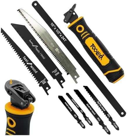TOOLAN: 8-In-1 Multi Blades Hand Saw, Drywall Cutter. Hacksaw. Long Blade Hand Saw, Jab Saw, For Cutting Drywall, Sheetrock, Wood, Metel, Plastic, Plywood. Blade Quick Change Mechanism.