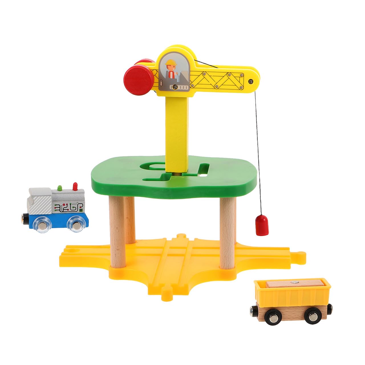 Gatuida 1 set di treni gru in legno per bambini con motore di ispezione di simulazione, accessori di espansione per binari ferroviari gru fai da te
