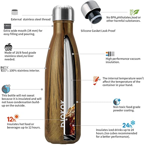 Image of BJPKPK Teakwood Graphics Stainless Steel Metal Double Wall Insulated Water Bottle 17 oz Cola Shape Sports Travel Cold Thermal Water Bottles