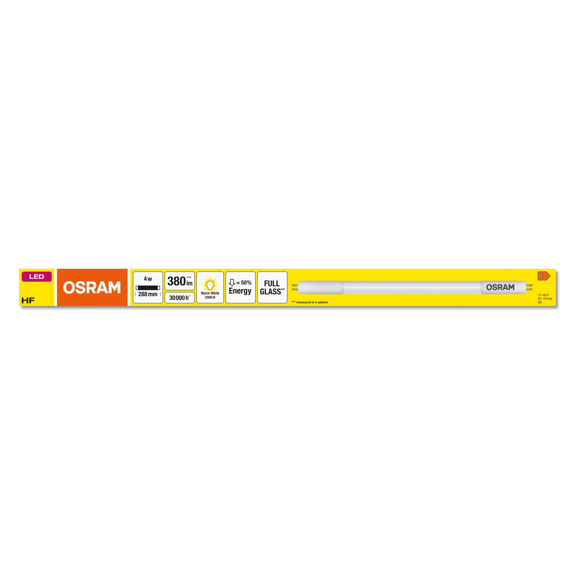 OSRAM LED T5 Hf L8 Krótki 288 mm, Liniowa Rurka LED, 4W, 380LM, 3000K, Ciepłe Białe Światło, Zamiennik LED dla Klasycznych Rur Fluorescencyjnych T5 z Gniazdem G5, Długa Żywotność