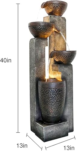 Miniatura 7 de Fuente de agua para jardín al aire libre, cascada de poliresina, fuentes de pie con luces LED para jardín, patio, terraza, porche, patio decoración