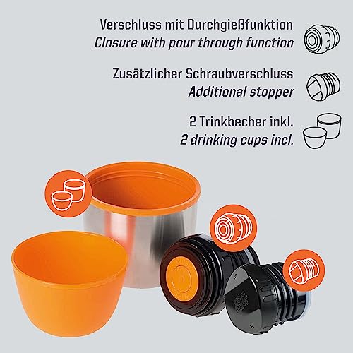 Esbit Edelstahl Isolierflasche Classic 1000 ml in Schwarz - für warme und kalte Getränke - Edelstahl Thermoflasche mit 2 Bechern
