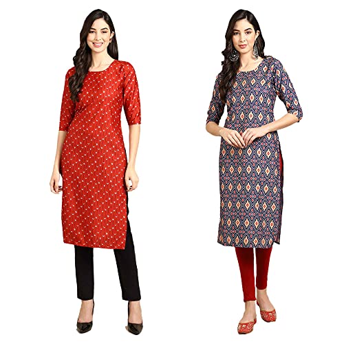 Image of Pinkmint Designer Woman's Crepe Multicolored Straight Kurta [A-355-330]