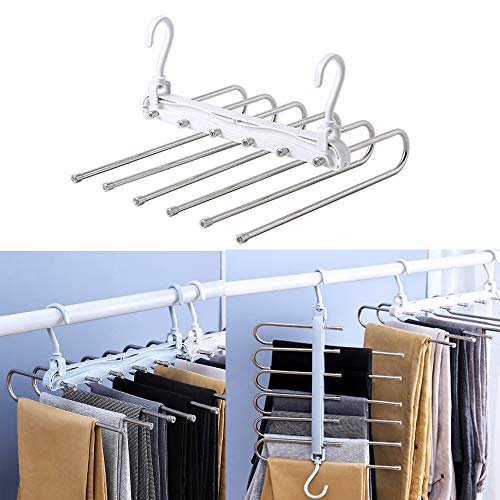 Space Saving Pants Hangers, 6 Layers Stainless Steel Rack Hanger, Non-Slip 6 In 1 Multifunctional Trouser Rack (White) #TOP5