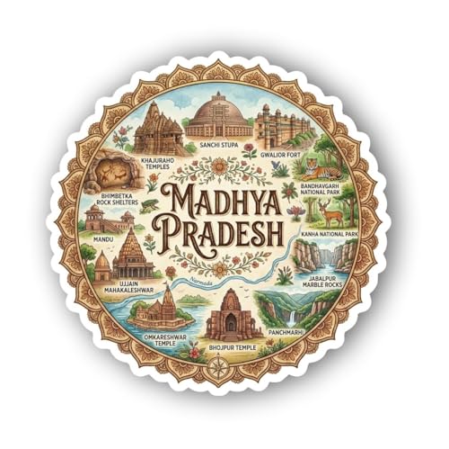 Image of Madhya Pradesh Textured Finish Acrylic Fridge Magnet - UV Texture Printed, Stylish Multicolor Magnet for Fridge, Wardrobe & Metal Surfaces, Pack of 1 (Madhya Pradesh)