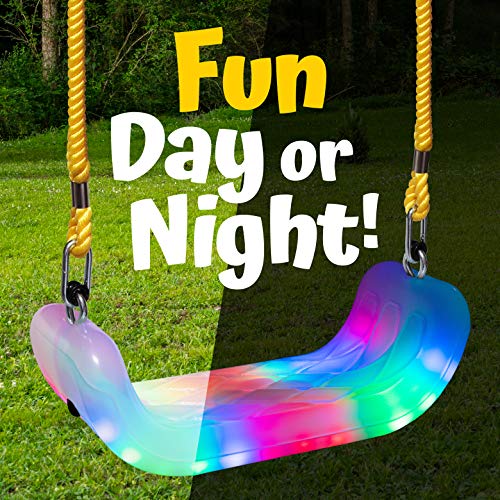 Firefly LED Lighted Swing Seat with Adjustable Rope and Chains. 24 Lights Illuminate in Day or Night. Outdoor/Indoor Use. 150lb User Capacity. 15