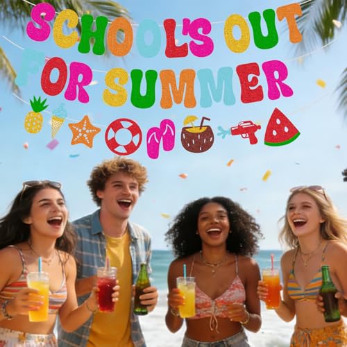 Image of Pre-Strung School's Out for Summer Banner for Boys Girls Celebrate Last Day of School End of Term Holiday Party Decorations Supplies