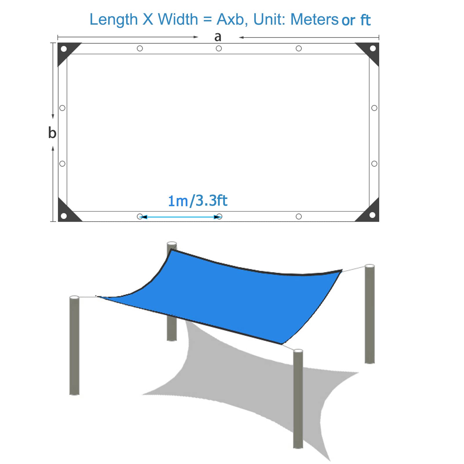 Red de Sombra Azul de 12 Pines,Malla de Sombreo Premium,90% Bloqueador Solar de Malla Sombreadora de Protección UV,Vela de Sombra para Piscinas Actividades al Aire Libre (5x9m)