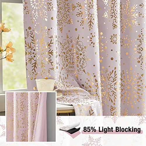 Full Blackout Curtains Pink Medallion Floral Window Drapes For Girls Nursery Room Gold Snowflake Total Light Blocking Curtains 95 Inch Length Thermal Insulated Window Treatment Set For Bedroom 2Pcs #TOP7