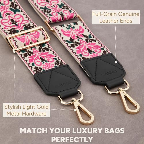 Image of BAKKO Crossbody Strap Top Grain Leather Ends Gold Metal Hardware 2 inch Wide Shoulder Strap Replacement fits Handbags Purses Messenger Duffel Bags Gold Metal Hardware Adjustable Length from 36 inch-57 inch