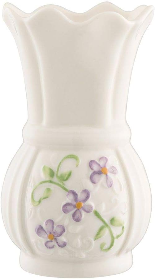 Belleek Irish Flax Vase - White Flower Vase Handcrafted Fine Parian China Irish Decor, 2.2" W x 4" H