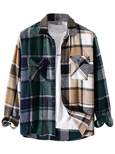 Image of ZAFUL Unisex Plaid Flannel Shirt Jacket Button Down Long Sleeve Pocket Coat Outwear | Mens Fall Clothes Lightweight Long Sleeve Button Down Flap Pocket Jacket Tops for Fall&Winter 2026