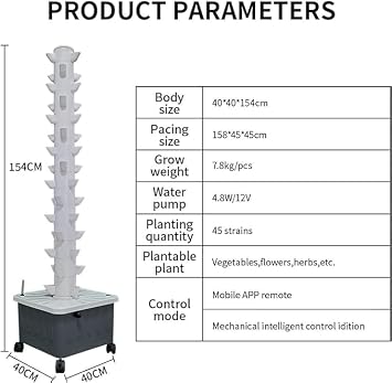 15 Floors 45 Holes Hydroponics Tower Set, Aquaponics Growing System, Vertical Hydroponics System, Hydroponic Growing System Vertical, Farm Greenhouse Hydroponic Grow System