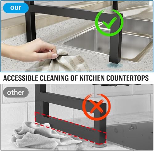 Image of Allkartz 4 Baskets - 2 Tier Over The Sink Dish Drying Rack Adjustable Kitchen Organizer Rack, Kitchen Rack Stand with Dish Drainer, Utensil Holder, Knife Holder, Cup Holder & Cutting Board Stand
