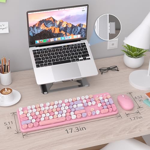 Image of UBOTIE Colorful Wireless Keyboard and Mouse Combo (Pink-Colorful)