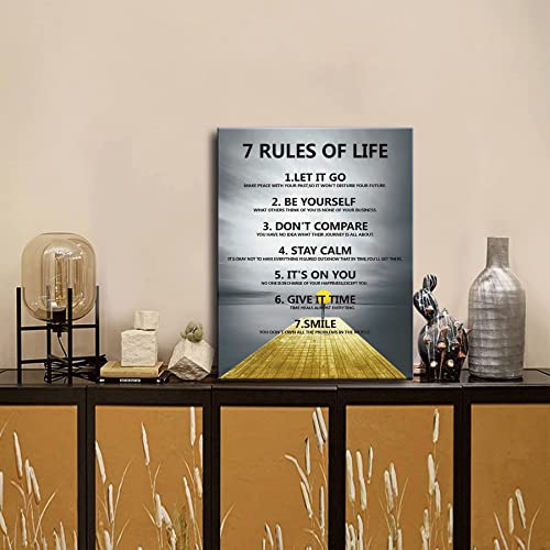 7 Rules Of Life Motivational Poster Printed On Canvas Wall Decor For Living Room Inspirational Wall Art Size11.5 X 15 Inch -Motivational Wall Art For Bedroom Or Home Framed Positive Wall Art For Office Art Decoration Ready To Hang A-253 #TOP7