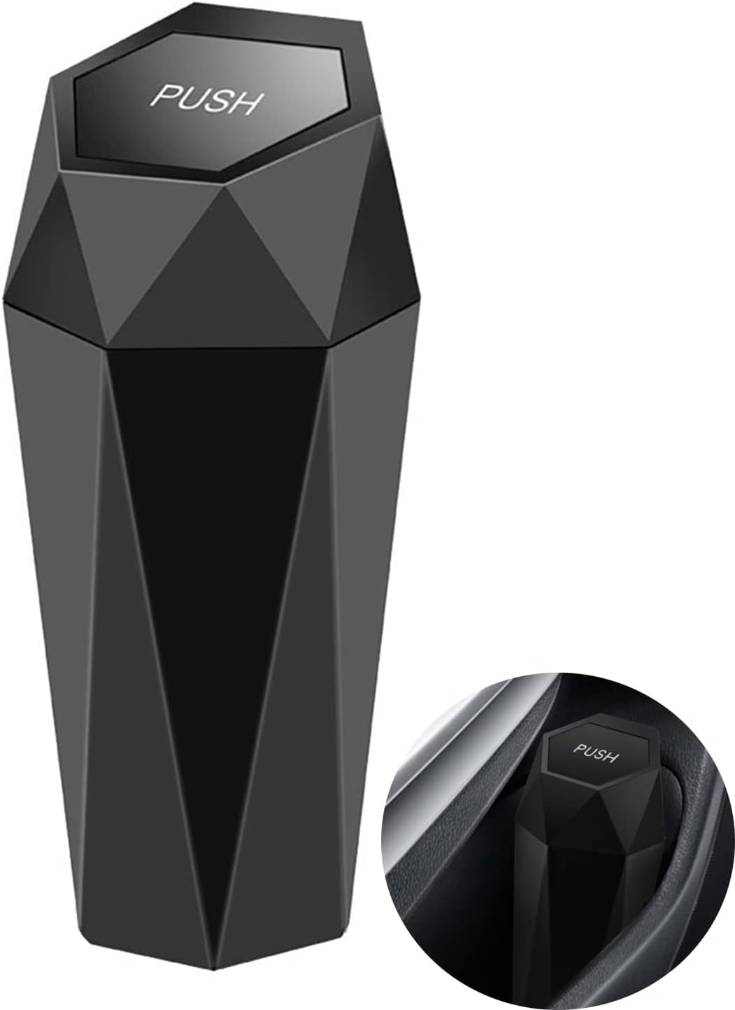iHMeijuCar Trash Can with Lid, Diamond Design Small Automatic Portable Trash Can, Leakproof Vehicle Trash Bin, Easy to Clean, Used in Car Home Office (Black)