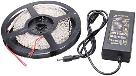 TPCROMEER 5M/16.4Feet Non-Waterproof SMD 3528 Double Row 1200 LEDs 240LED/M Warm White Flexible Strip Light with 12V DC Adapter Power Supply