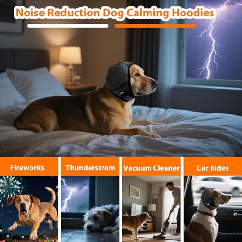 Image of Dog Calm Hoodie Ear Wraps for Dogs, Waterproof Dog Swim Cap, Ear Cover Muffs for Anxiety Relief Noise Cancelling, Dog Head Warp Ear Protection for Hematoma Fireworks Bath Swim Blow Drying (XL, Grey)