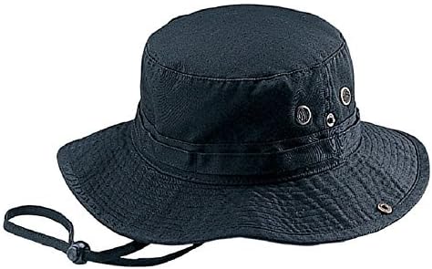 Mega Cap Wholesale Washed Cotton Fishing Hunting Hiking Outdoor Bucket Hat w/Chin Cord (Black, Size M) - 21249