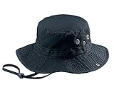 Mega Cap Wholesale Washed Cotton Fishing Hunting Hiking Outdoor Bucket Hat w/Chin Cord (Black, Size