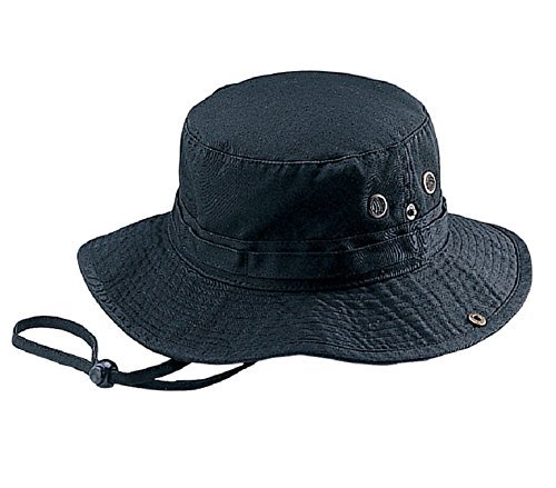 Mega Cap Wholesale Washed Cotton Fishing Hunting Hiking Outdoor Bucket Hat W/Chin Cord (Black, Size M) - 21249 #TOP1