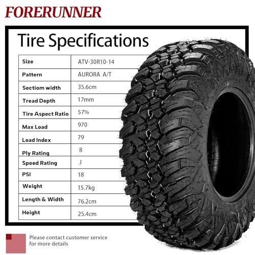 Image of FORERUNNER 30x10R14 ATV Tires, All Terrain AURORA (Pack of 4, Tubeless) | FORERUNNER 8PR 30x10R14 ATV UTV Trail Mud Sand Off-Road Tires
