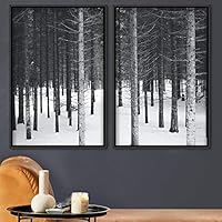 2 Piece Framed Canvas Wall Art Misty Forest Canvas Prints Home Artwork Decoration for Living Room,Bedroom - 16
