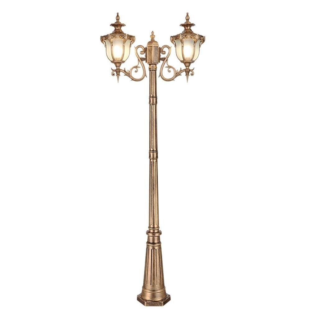 Lámpara de Pilar E27*2 para Exteriores, Resistente al Agua IP54, para jardín, césped, con Poste Alto, para Patio, Paisaje, Estilo Europeo, para Villa, Garaje, bolardo.,Bronze_2.9m