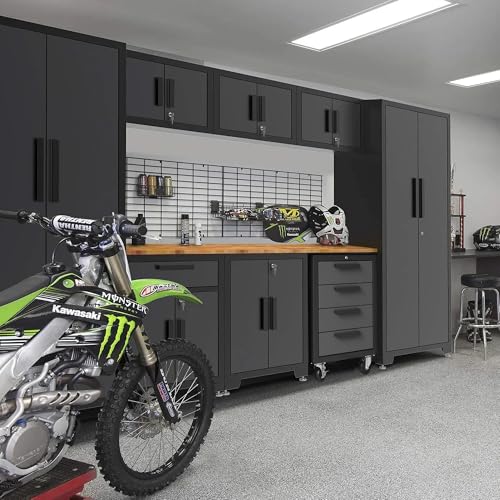 Image of Torin Garage Storage Cabinets System, 9 Piece Workshop Cabinet Set in Black | Included Steel Drawers Rolling Chest,Locked Storage Cabinet, Perfect for Organizing Garage and Tools, 129.92 inch, Black /Grey