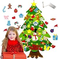 ZTOONE Felt Christmas Tree for Kids, 3.3ft DIY Felt Xmas Tree with 30 LED Lights and 32Pcs Detachable Christmas Ornaments Handmade New Year Christmas Door Wall Hanging Decorations