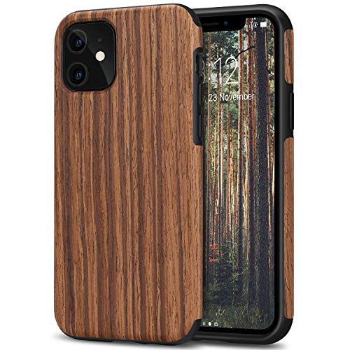 TENDLIN Compatible with iPhone 11 Case Wood Grain Outside Design TPU Hybrid Case (Red Sandalwood)