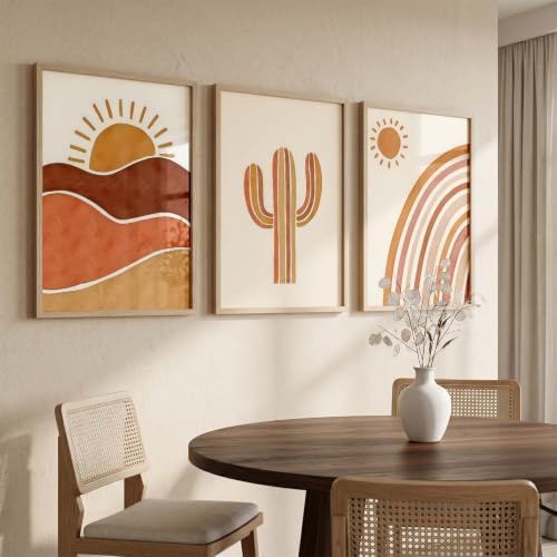 Image of kotart Boho Art Home Decoration Paintings With Frame For Living Room Bed Room Hotel Wall Decor Digital Reprint Set of 3 (20x30 Inch)