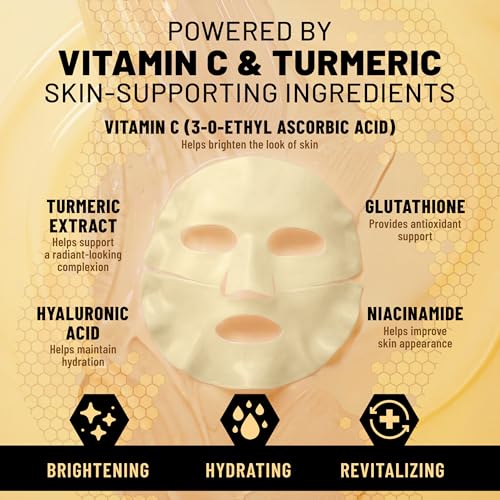 Image of TOLEVITA Turmeric & Vitamin C Bio-Collagen Face Mask for Brightening & Radiance - 6 Pack, Overnight Hydrogel Mask for All Skin Types (Yellow)